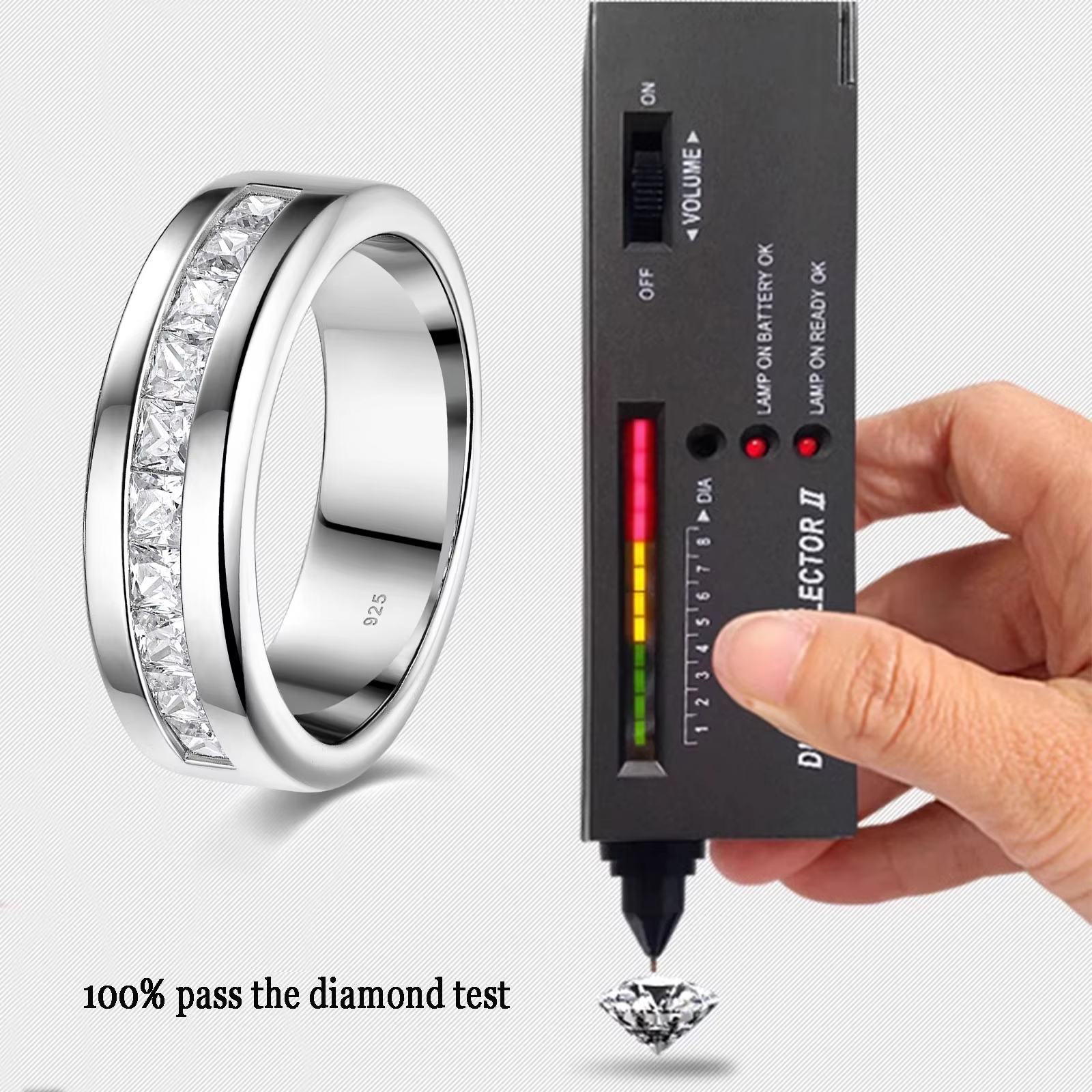 Newshe GRA Certified Men's Moissanite Ring D Color VVS1 Princess Cut Channel Set Wedding Band White gold plated Promise Rings