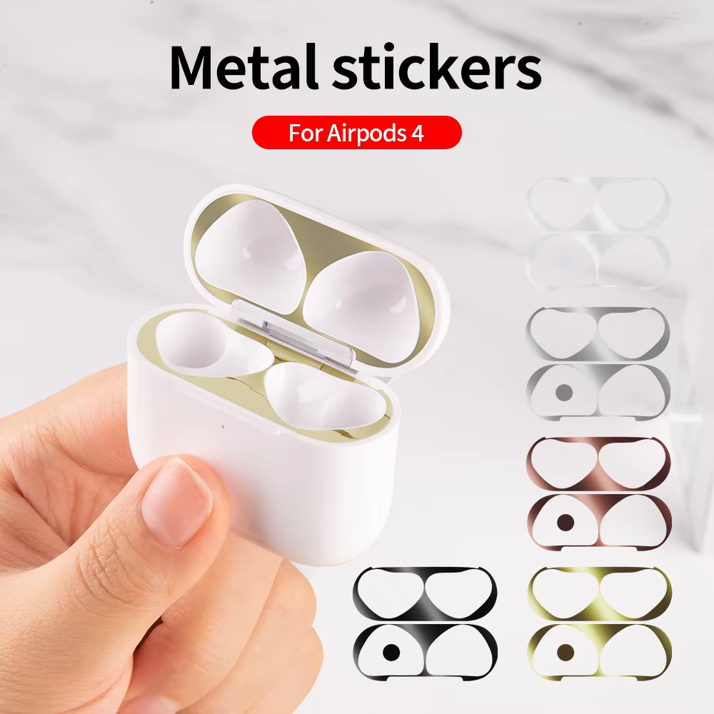 Für AirPods 4 Aufkleber Kopfhörer Fall Metall Staubdicht Kratzfest Aufkleber Abdeckung Für Airpods 4 4th 2024 Gen Schutz Film