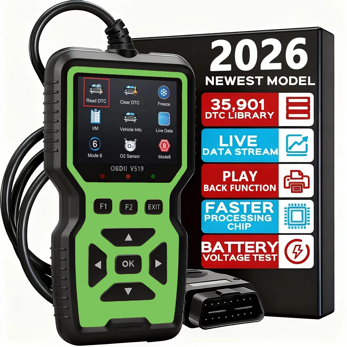 Professional Obd2 Diagnostic Tool for Heavy-Duty Vehicle Repair - Code Reader/Resetter, Supports Real-Time Data Stream, No Battery Required, Compatible with Vehicles from 1996 Onwards (Obdii/Eobd, Mod