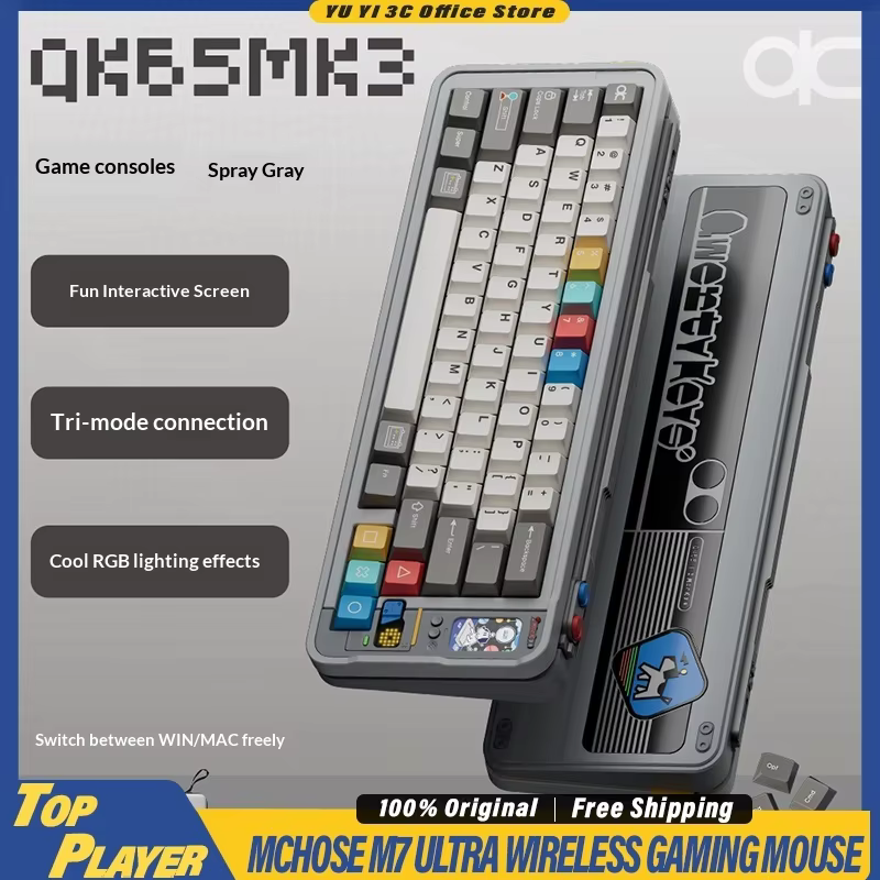 QK65MK3 Custom Tri Mode Mechanical Gaming Keyboard Aluminum Alloy HiFi Sound RGB Backlit Interactive Screen For Win Mac