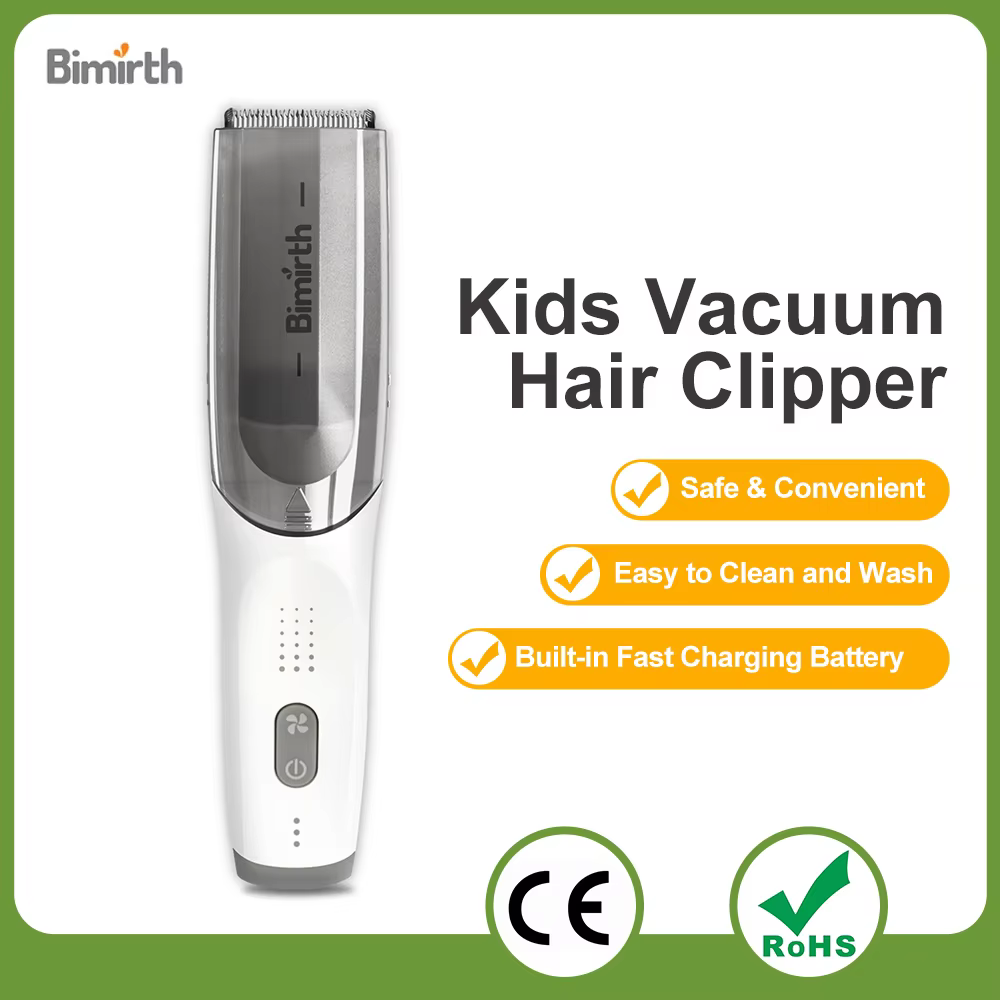 Bimirth Kids Hair Trimmer Cordless Vacuum Professional Hair Clipper Kit Waterproof Rechargeable Electric Hair Cutting Machine