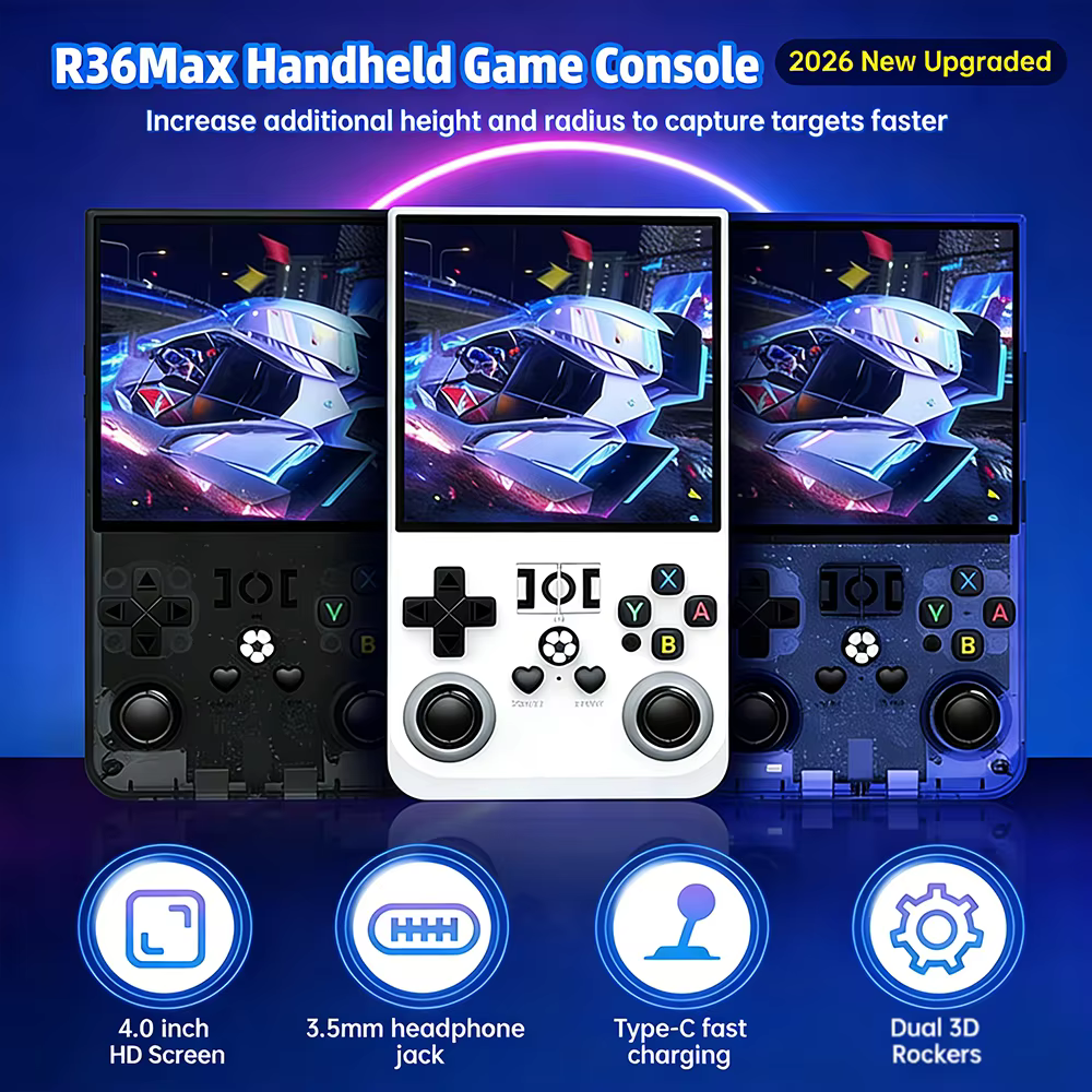 AISLPC R36MAX Handheld Game Console 4.0 Inch 64/128GB RK3326 Chip Retro Portable Video Game Player Open Source Pocket Console