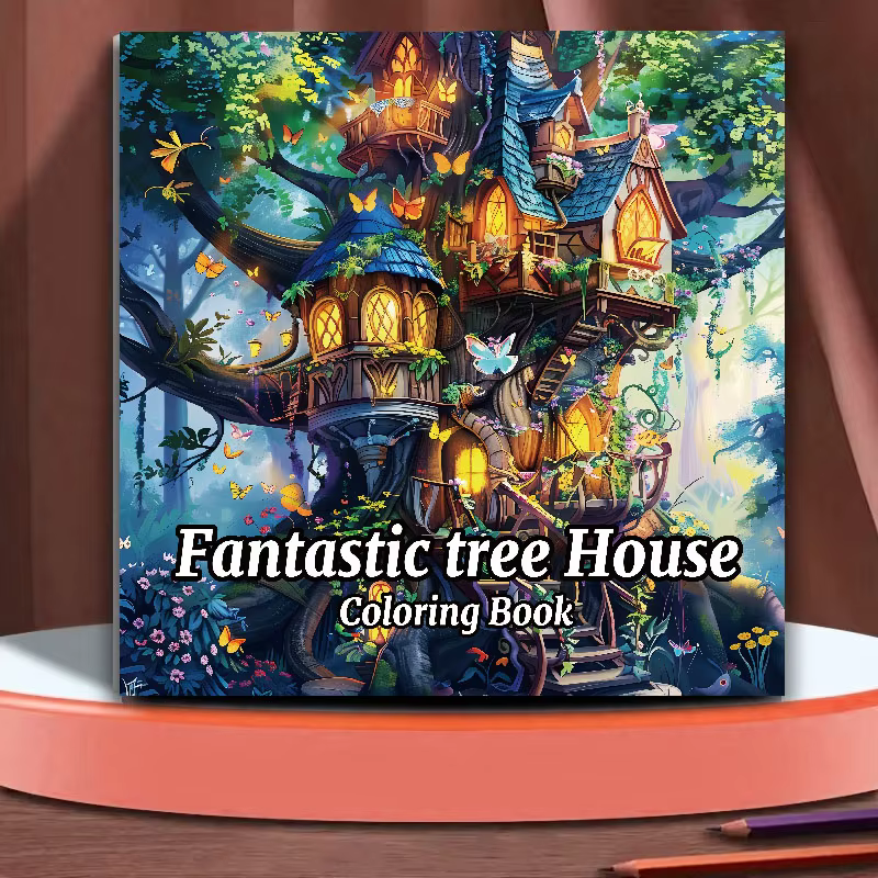 Fantasy Tree House Adult Coloring Book: Relaxing Art Sketchbook with Hand-Drawn Pages for Colored Pencils & Creative Doodling