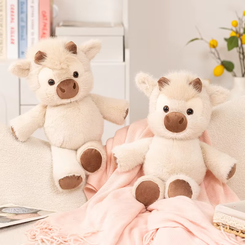 Peluche de Vaca Highland Kawaii de 45 cm, Animal de Peluche Abrazable, Hecho con Tela Suave de Primera Calidad, Compañero Reconfortante para Terneros