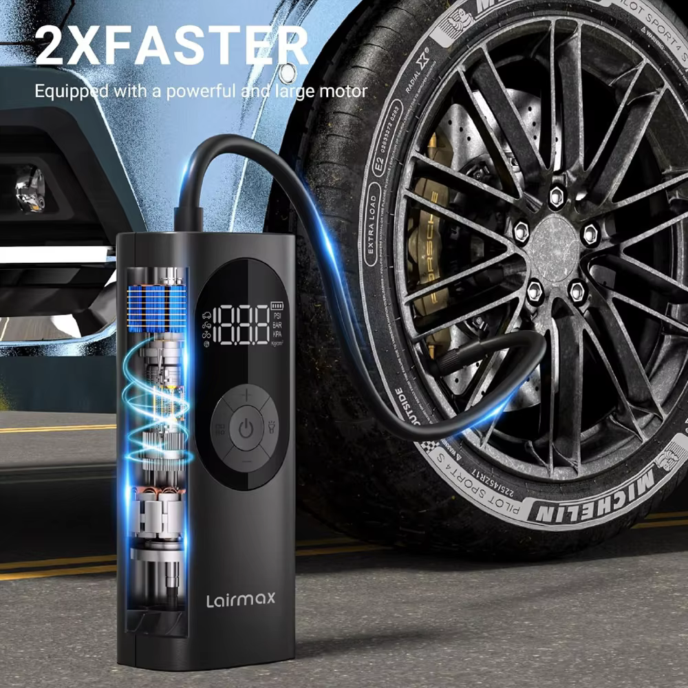 150PSI/22Cylinder Powerful Cordless Air Pump for Car, Large Motocycles, Bicycles, Balls. 6000mAh Long Battery and Light.