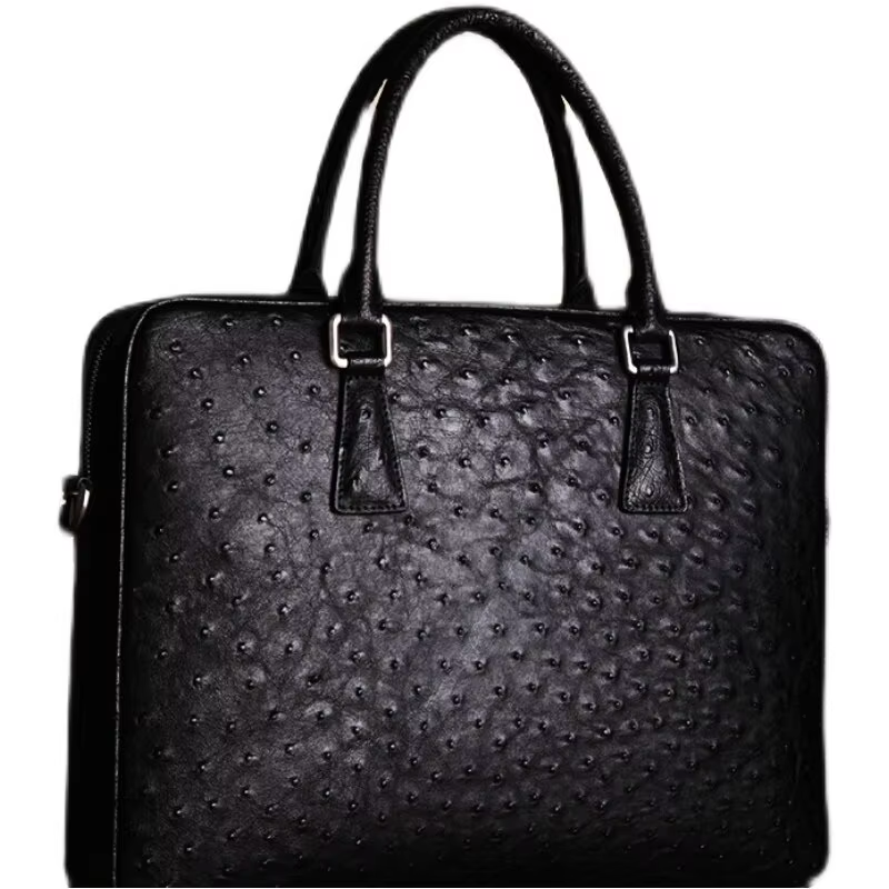 lukani new Men ostrich leather briefcase male business  leisure large capacity computer bag portable crossbody handbag