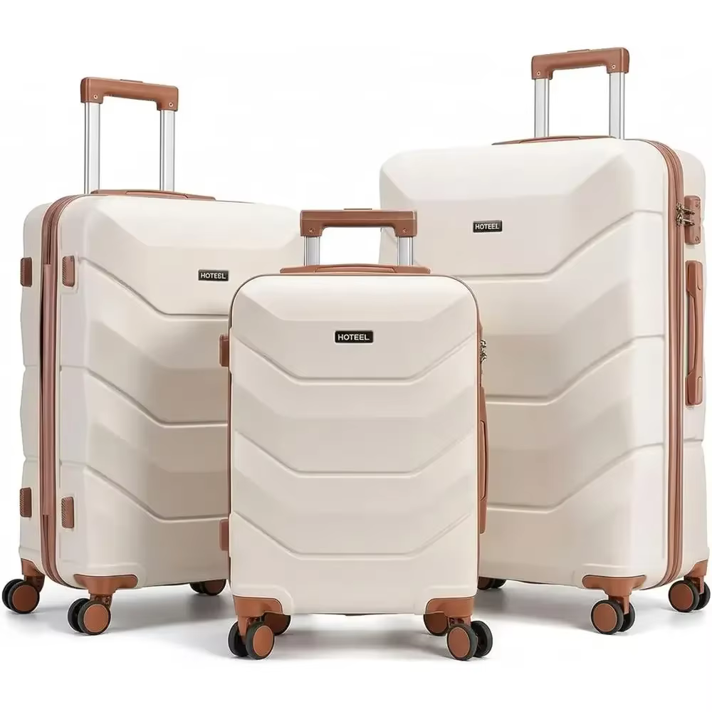 3-Piece Spinner Suitcase Set with TSA Lock, Durable ABS Hardshell, Wet-Dry Compartment, Beige (20/24/28in)
