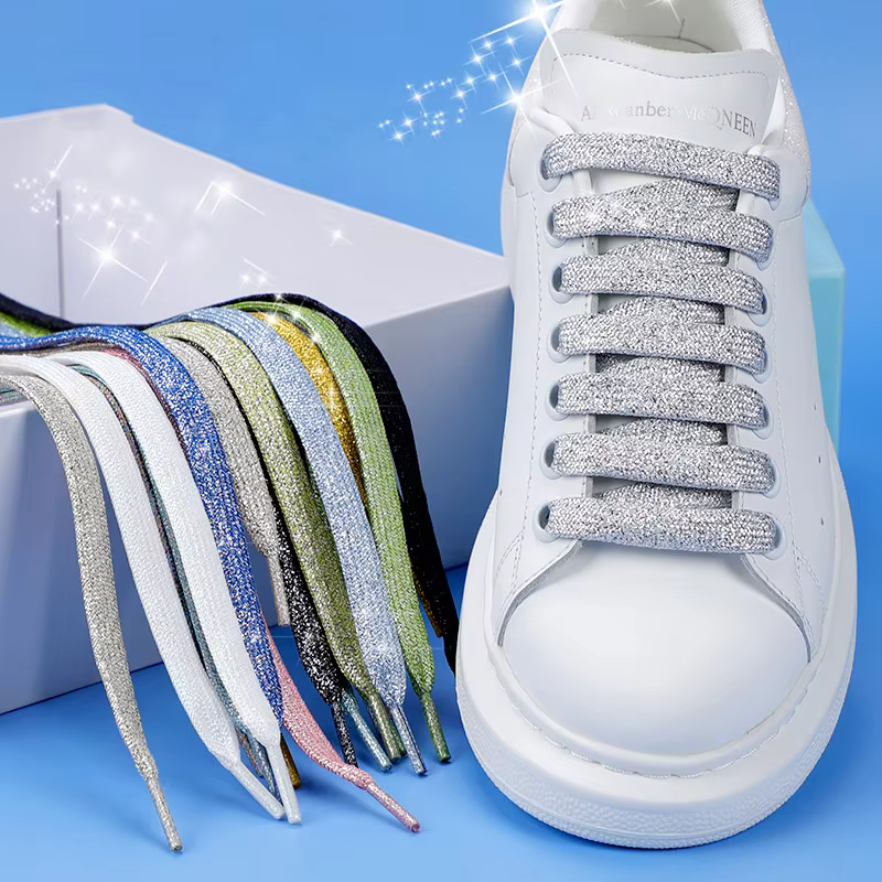 Glitzernde Schnürsenkel, bunt, Gold, Silber, glänzende, flache Schnürsenkel für sportliche Laufschuhe, Sneakers, Schuhe, Stiefel, 1 cm Breite, Schnürsenkel