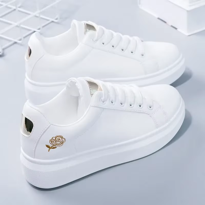 Shoes 2025 Women Running Spring Autumn Fashion White Breathable Embroidered Flower Lace-Up Casual Sneakers for Women