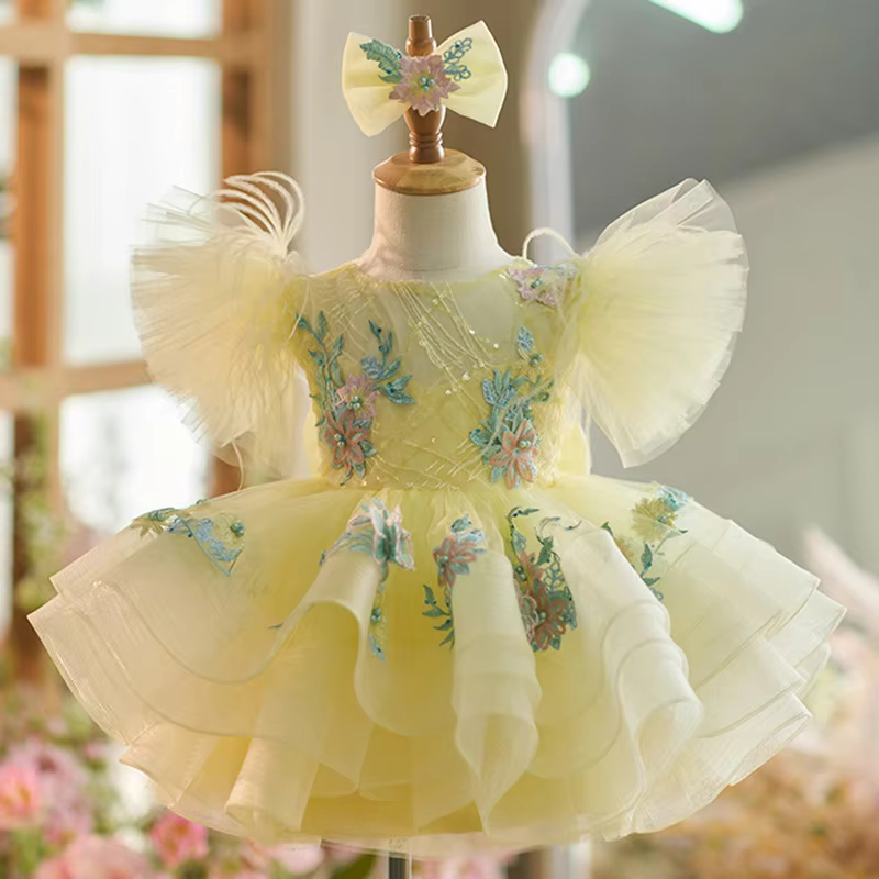 Girls' Export Dress2025New Style Flutter Sleeve Fashionable Princess Dress for Baby Girls Model Show Performance Little Dress