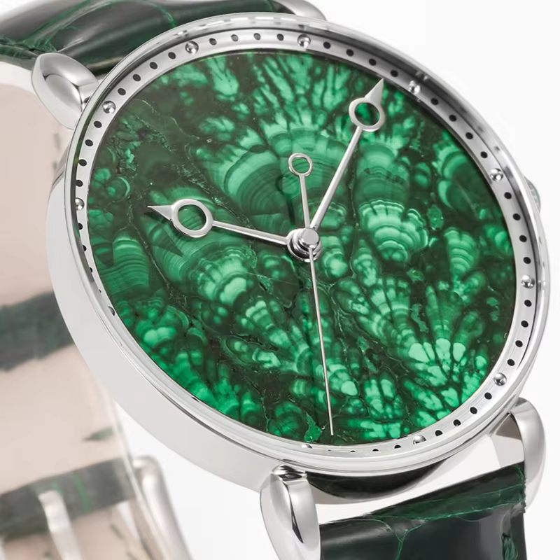 HUASUO 41mm Natural Malachite Dial Men's Mechanical Watch Sapphire Crystal