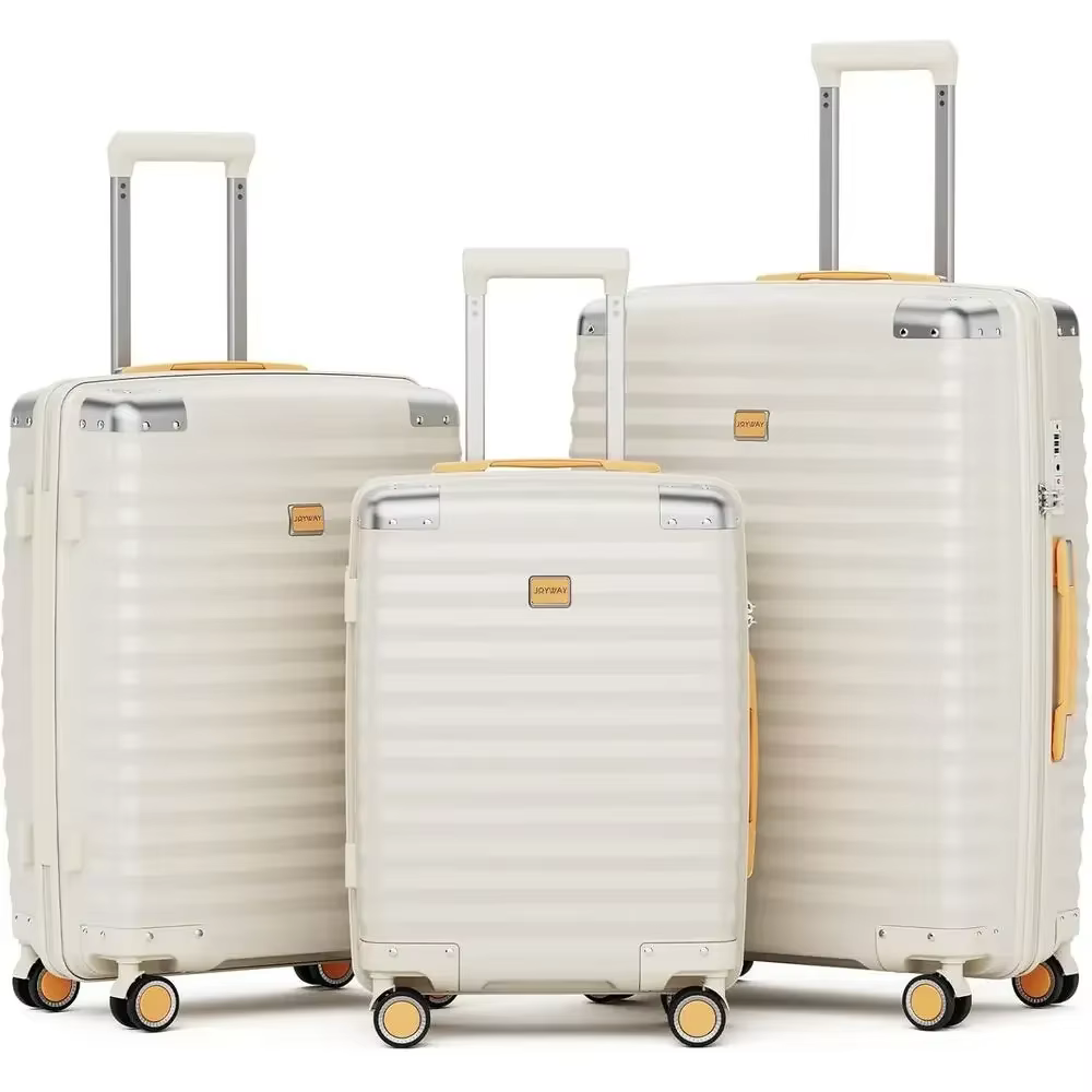 3-Piece Hard Shell Suitcase Set with TSA Lock and Spinner Wheels - Protective Travel Luggage (White)