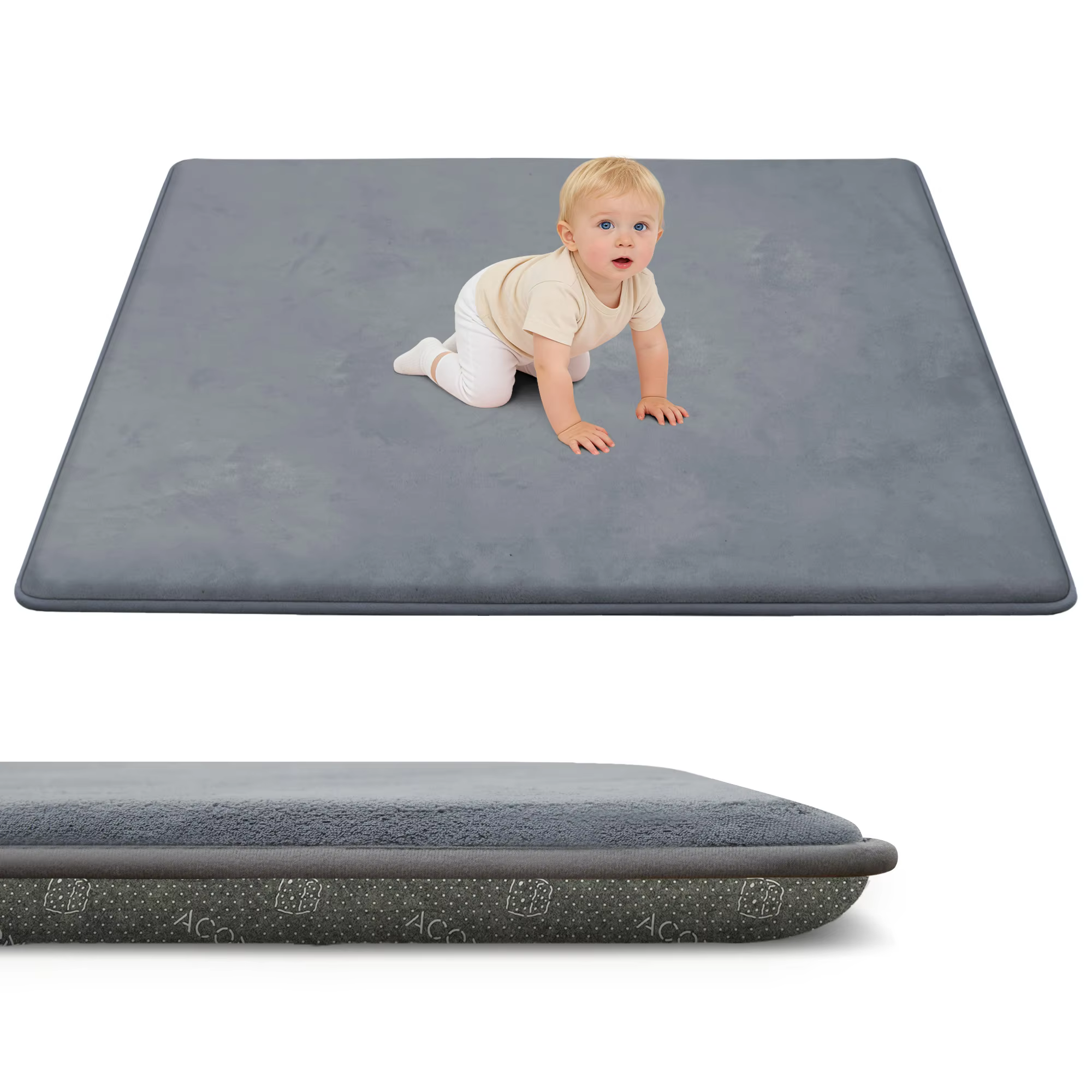 2cm Thick Baby Play Mat for Tummy Time Memory Foam Carpet Large Crawling Soft Velvet Non-Slip Nursery Rug for Floor Kids