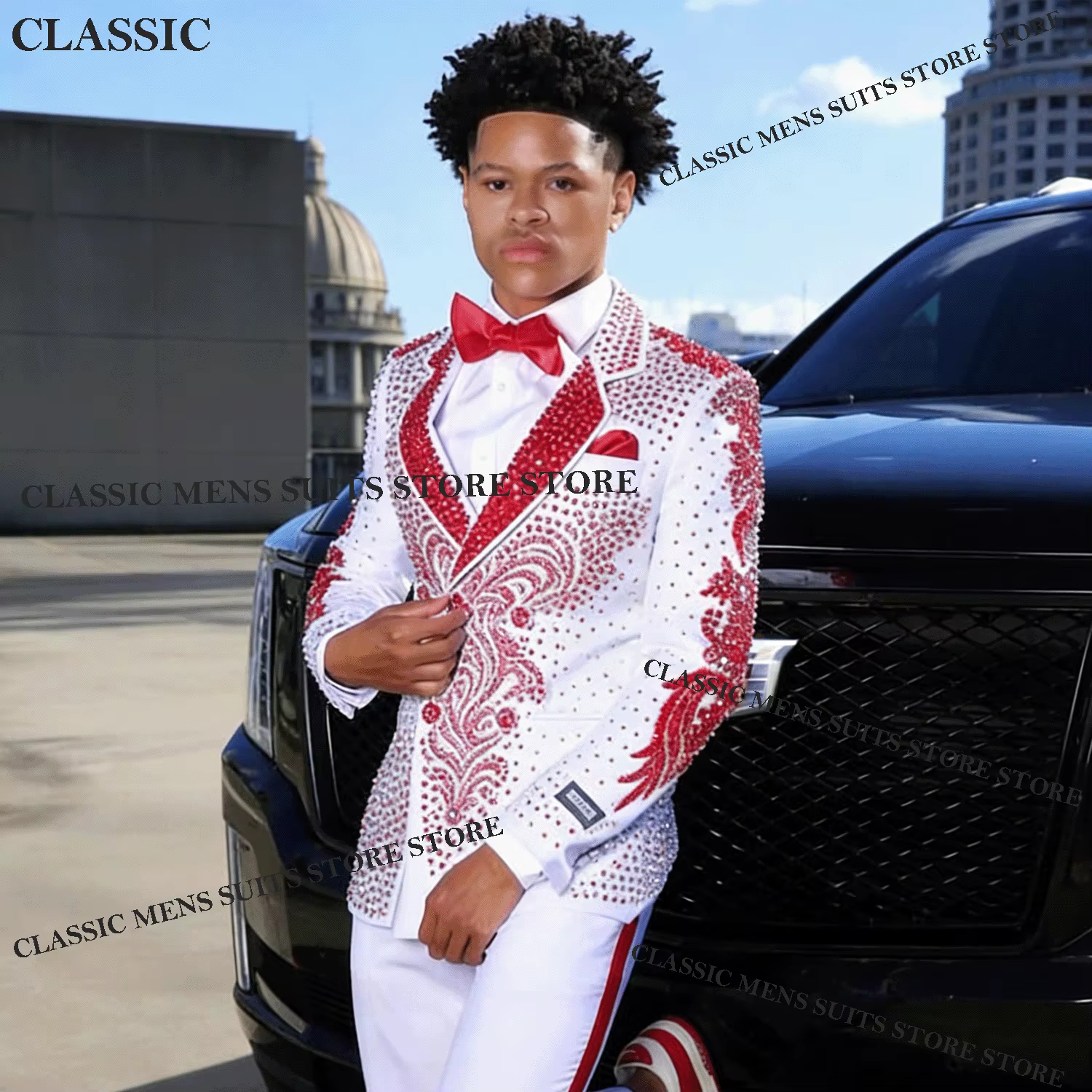 Elegant Crystals Men Suits Peaked Lapel Groom Rhinestones Luxury Tuxedos 2 Pieces Set Party Prom Blazer Costume Homme Customized