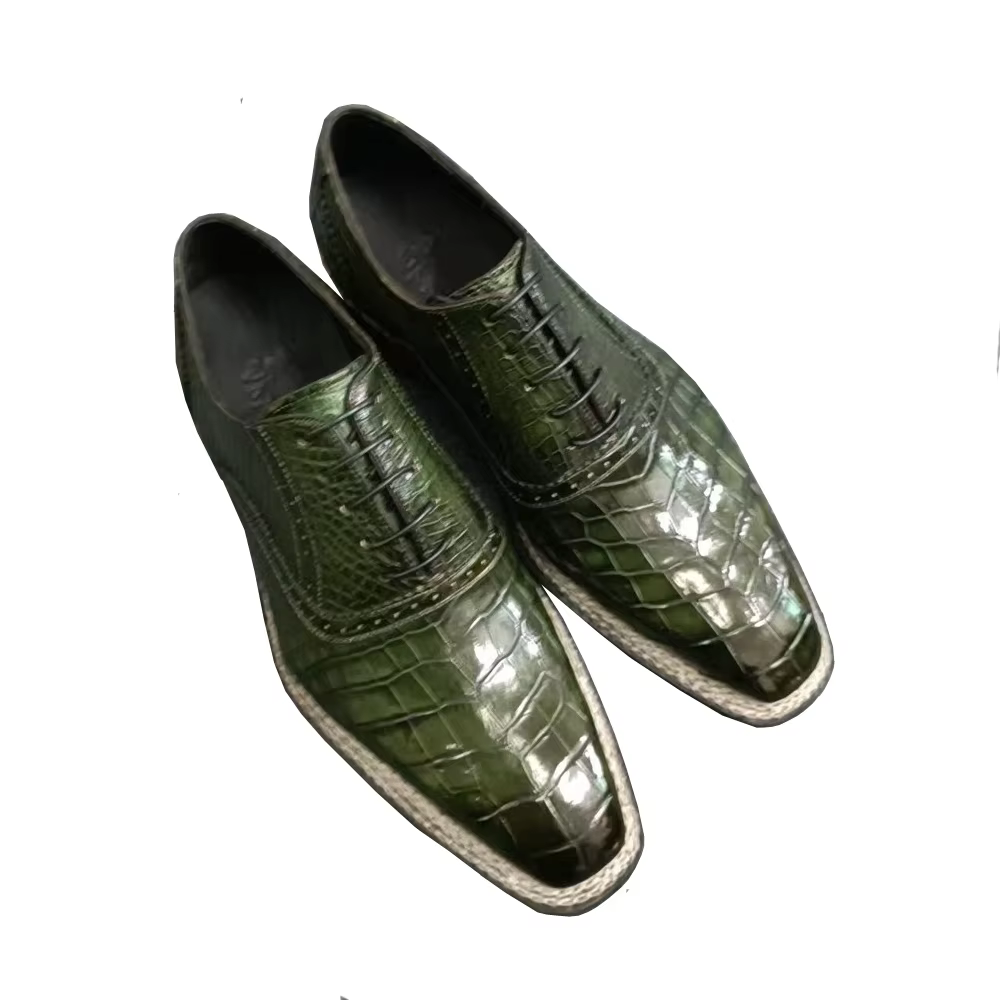 liangge new men dress shoes olive green pure color men crocodile shoes male wedding meeting office shoes