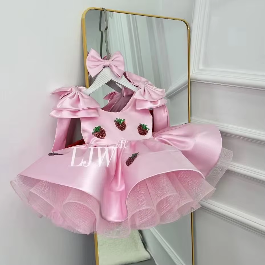 Fashion pink Strawberry sequins Flower Girls Dresses for Princess Elegant girl carnival party evening dress Toddler baby girl on