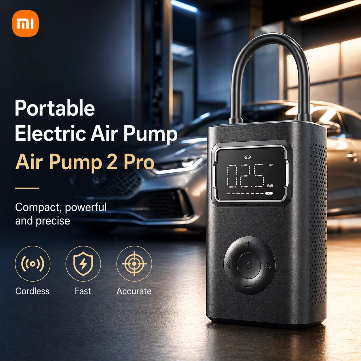 Xiaomi Mijia Portable Air Compressor 2 Pro, 150Psi Electric Tire Inflator with Speed ​​Boost Fast Charging, Air Pump for Car, Motorcycle, Bicycle and Ball