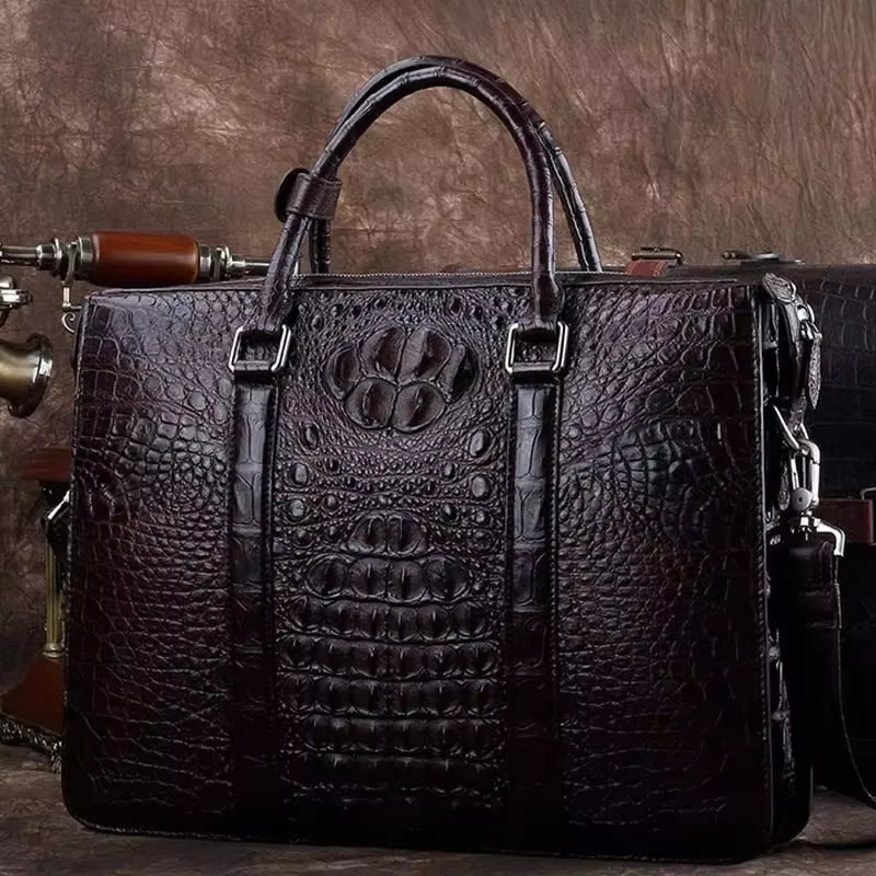 ourui new men briefcase  brown men handbag  male crocodile bag