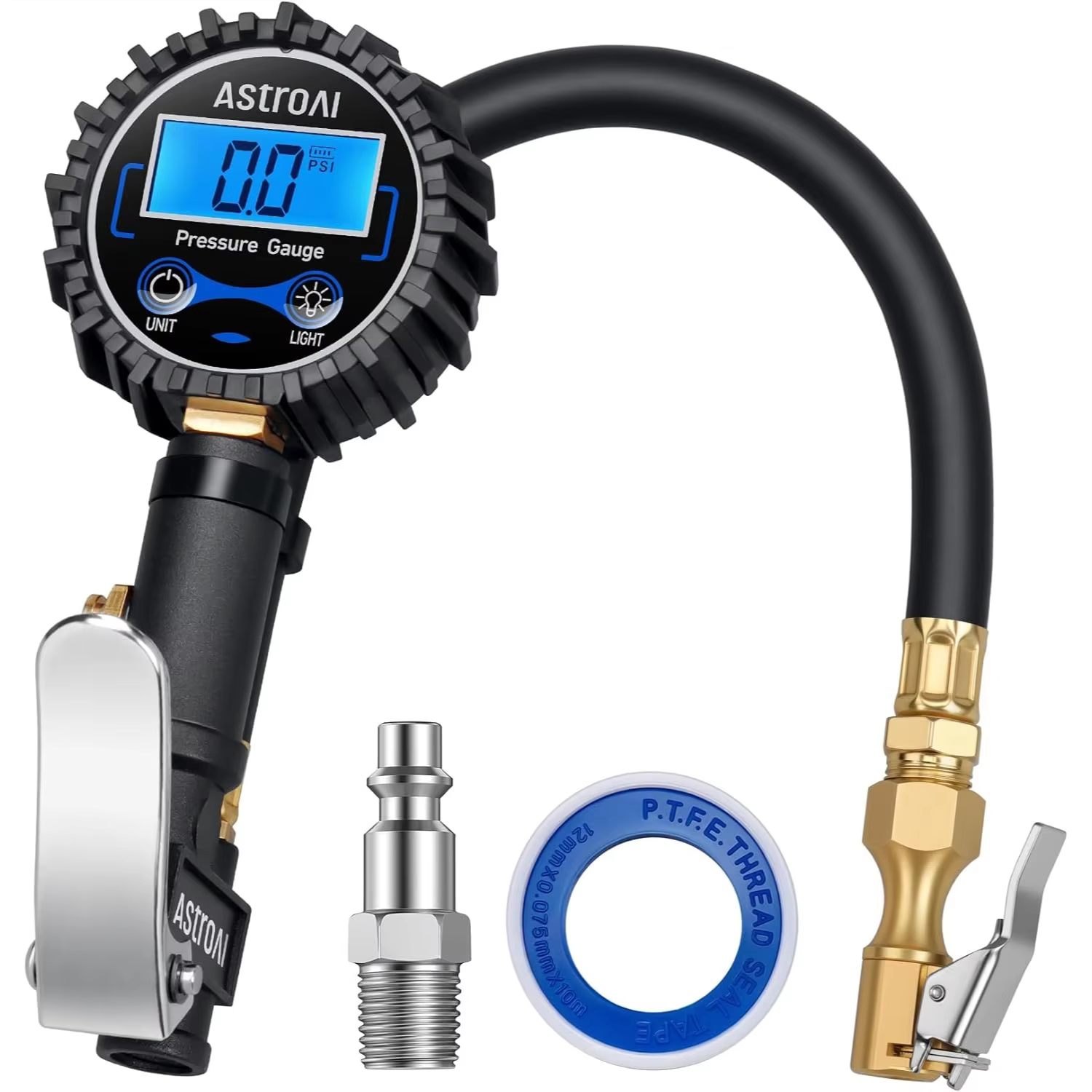 Digital Tire Pressure Gauge with Inflator, 3-250 PSI Heavy Duty Air Chuck for Car Truck Motorcycle, LED Backlit