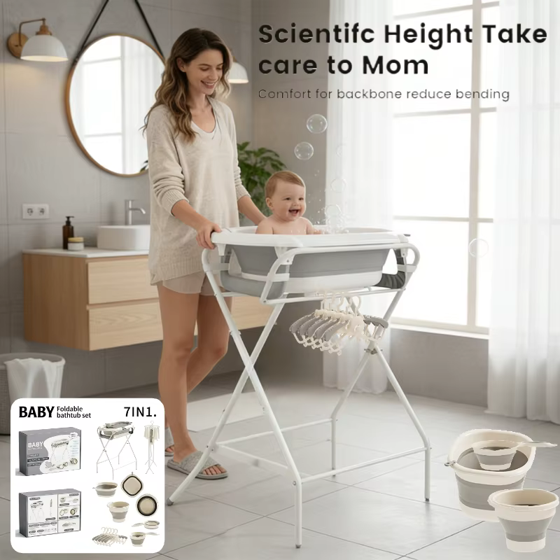 Kit de Banho Deluxe 7 em 1 para Bebês com Display de Temperatura, Almofadas de Espuma Macia e Design Ergonômico para Recém-Nascidos - Seguro e Portátil
