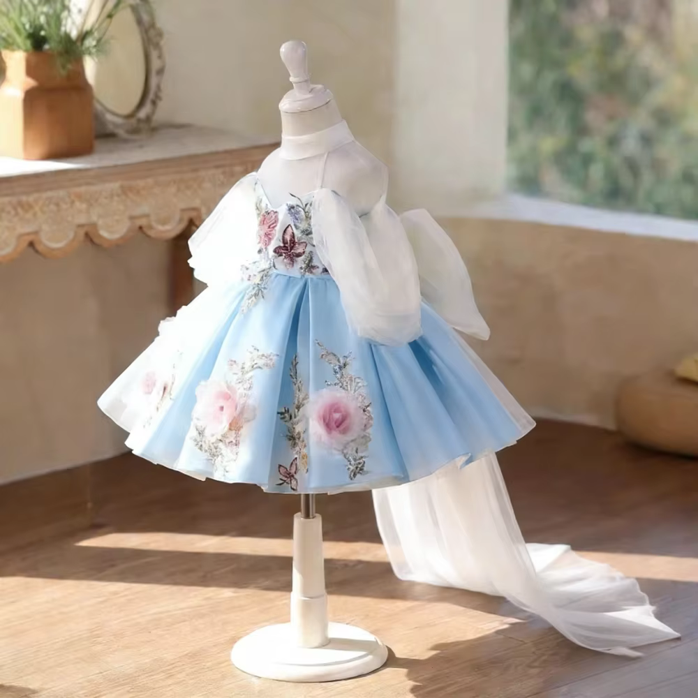 2026 Girls Fashion Floral Birthday Performance Gown Formal Party Kids Celebration Outfit Princess Dress Children Pageant Host