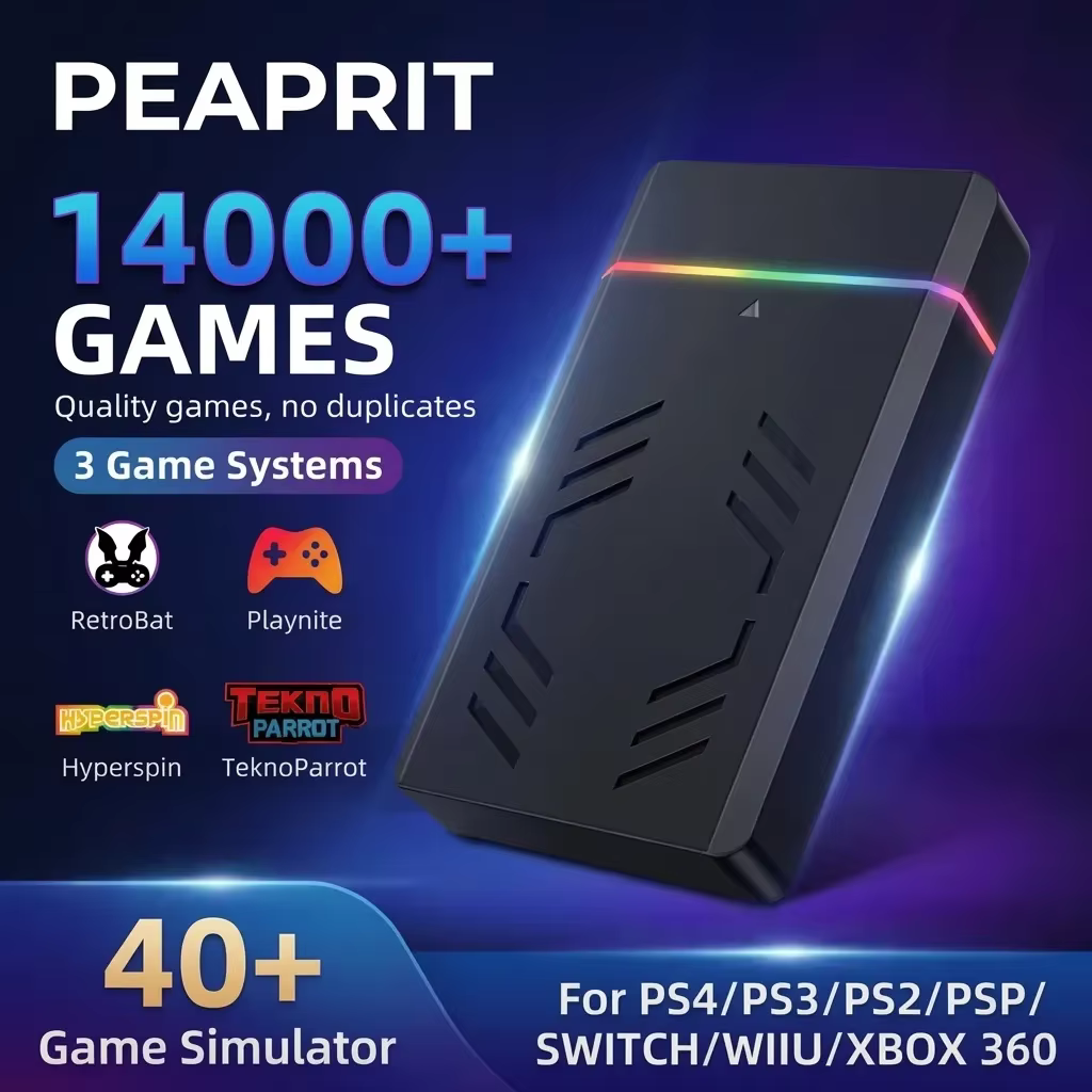 PEAPRIT 4TB Gaming HDD with Hyperspin Retrobat Playnite Teknoparrot Retro Video Games Console for PS5/PS4/PS3/PS2/SWITCH/XBOX360