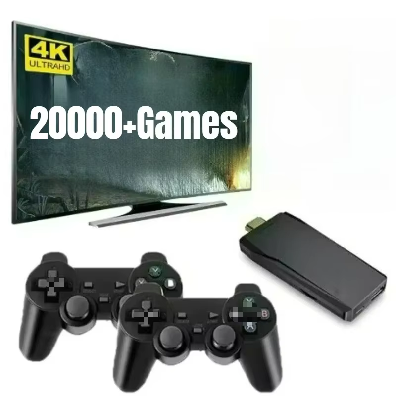 Retro Video Game Console 4K Game Stick TV HD Built-in 20000+ Games 64G Retro Handheld Game Player Wireless Controller Gamepad