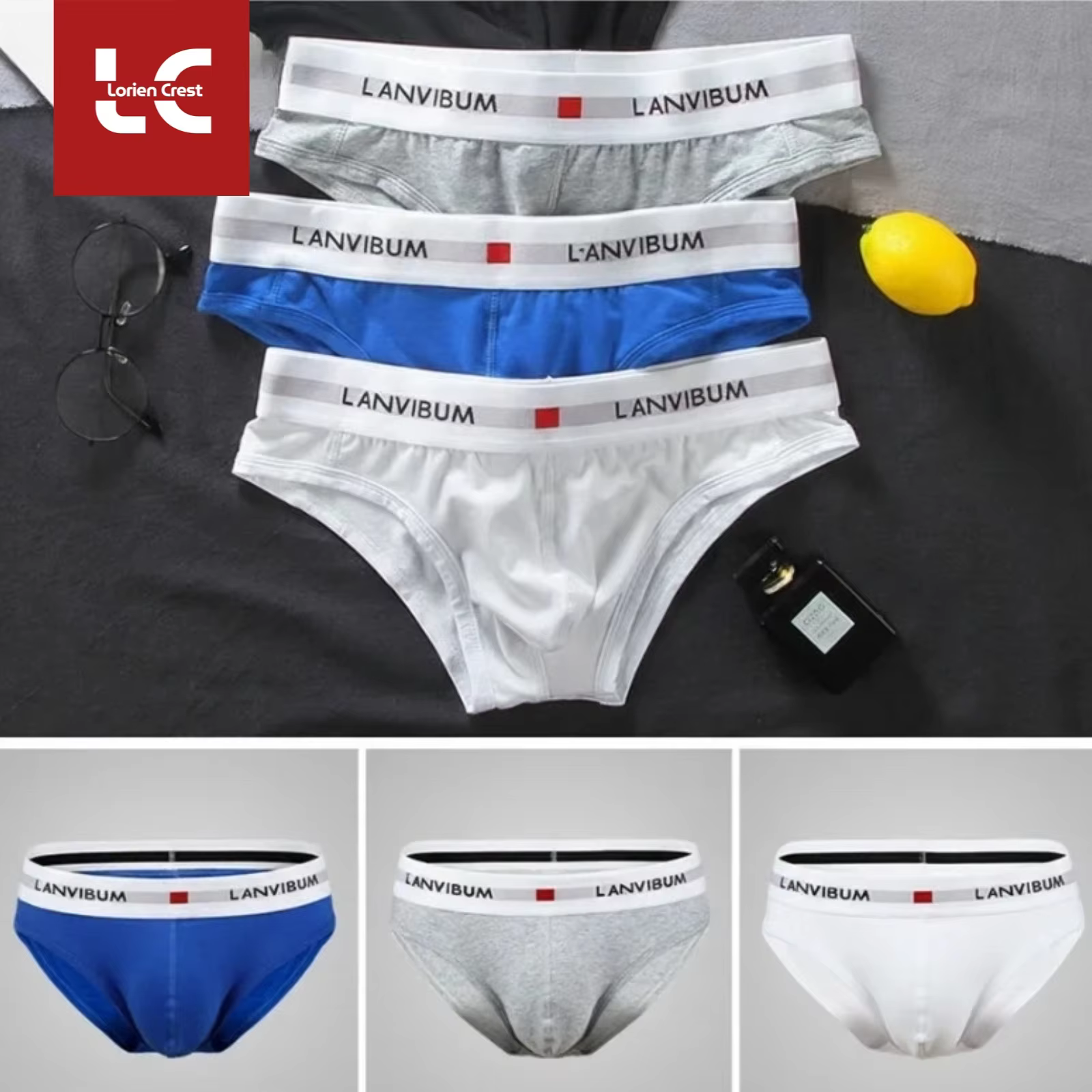 3pcs Men's Pure Cotton Low Waist Elastic Sexy Loose Breathable Youth Pant Headband Underwear Summer Cotton Briefs