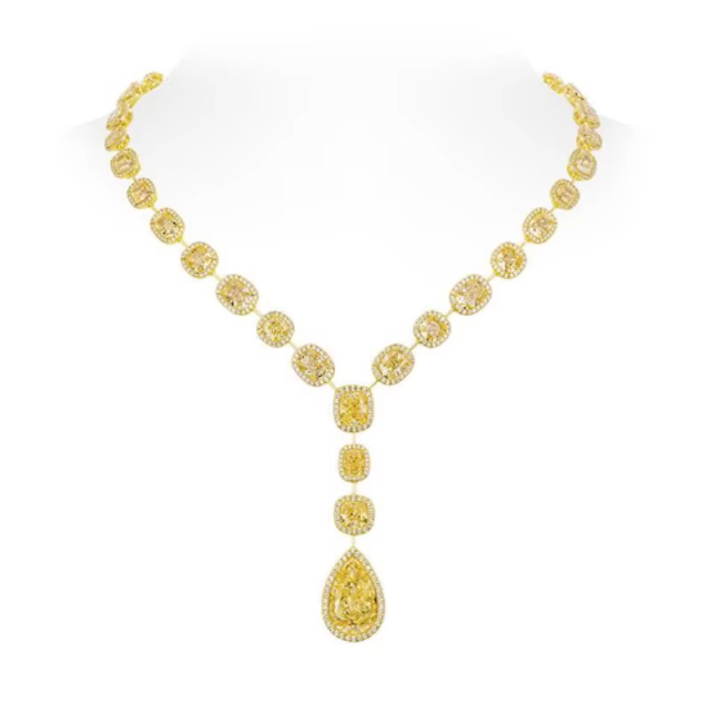 BELLUX Pendant Chain 925 Silver Synthetic Zircon Yellow Water Drop Gemstone Full Diamond Luxury Party Jewelry Necklace