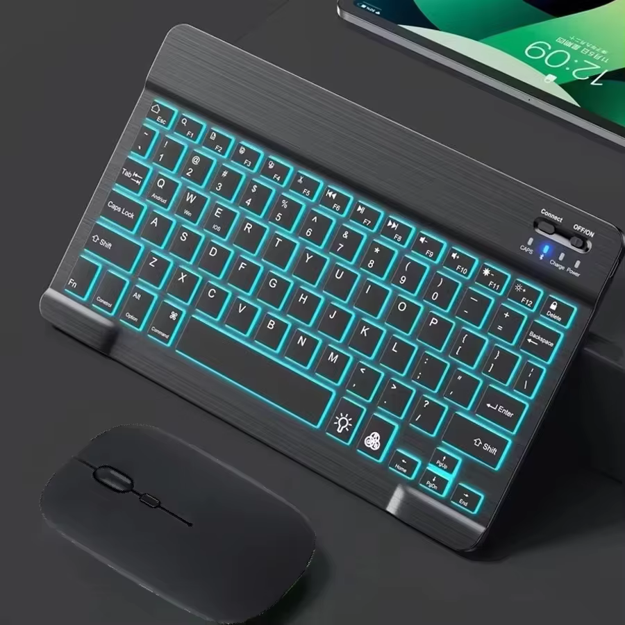 Backlit Wireless Keyboard,10 Inch RGB Backlight Bluetooth Keyboard Mouse For IOS Android Windows,Teclado For iPad Samsung Tablet
