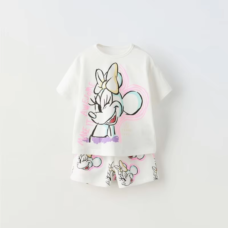 Minnie TShirt+Shorts Summer Clothes New Kids Fashion Casual Clothes Boys And Girls Cute Tees Shorts Cartoon Short Sleeve Outfits
