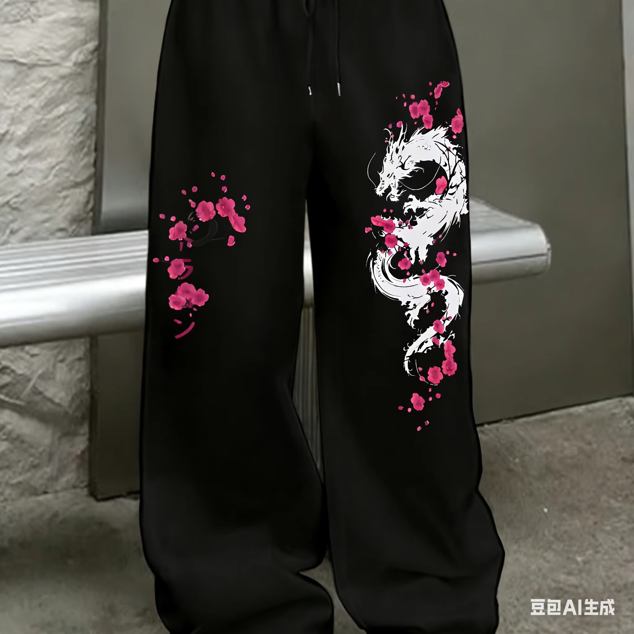 Neue Drachen-Kirschblüten 3D-Druck Streetwear Trend Mode Retro Freizeit Übergroße Lose Herren- und Damen-Sporthose