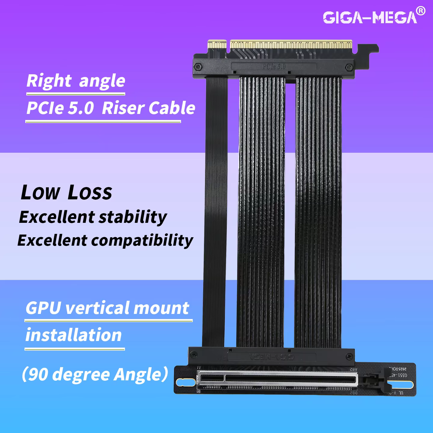 Right angle PCIE 5.0 Riser Cable Future Proof for Gen 5 GPU Vertical Mount x16 128GB/s Speed |Compatible with PCIe 4.0 & WRX80SE