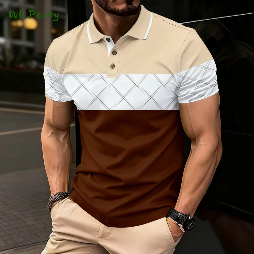 Sommer Herren Polo Herren Casual Kurzarm Poloshirt Gestreiftes Farbblockdesign Sportlicher Polo-Stil Poloshirts mit Kragen für Herren