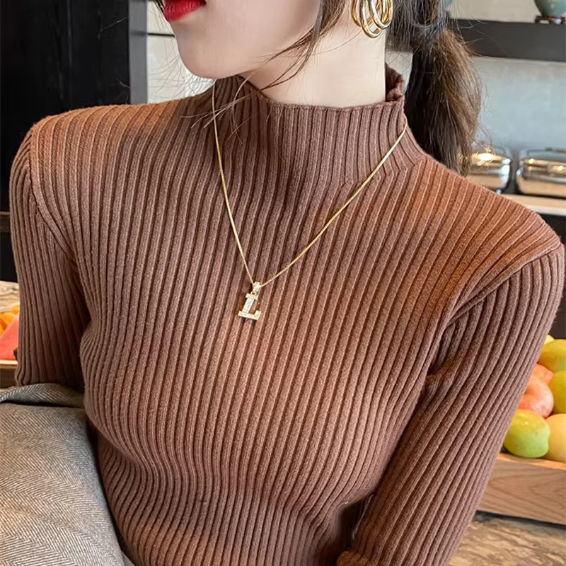 Herbst Und Winter Vielseitig Kleine Hohe Kragen Grundlegende Basis Engen Pullover Koreanische Mode Casual Langarm Top Für Frauen