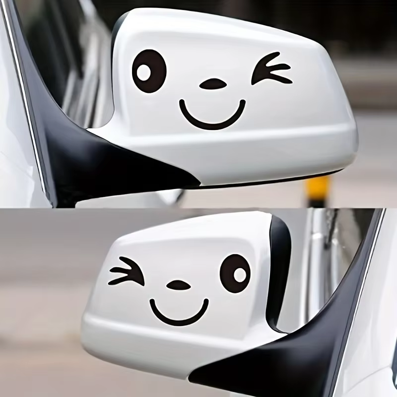2Pcs Cartoon Smiling Face Vinyl Stickers, Universal for Car Rearview Mirror, Motorcycle, SUV, Truck, Jeep & Laptop Decoration