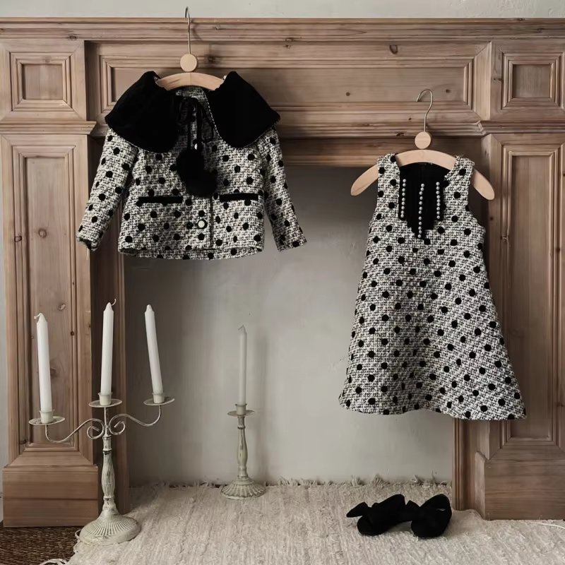 High-End Girls' Woolen Skirt Set Autumn Winter New Fashionable Children's Woolen Skirt Set Little Girls' Stylish Skirt Set