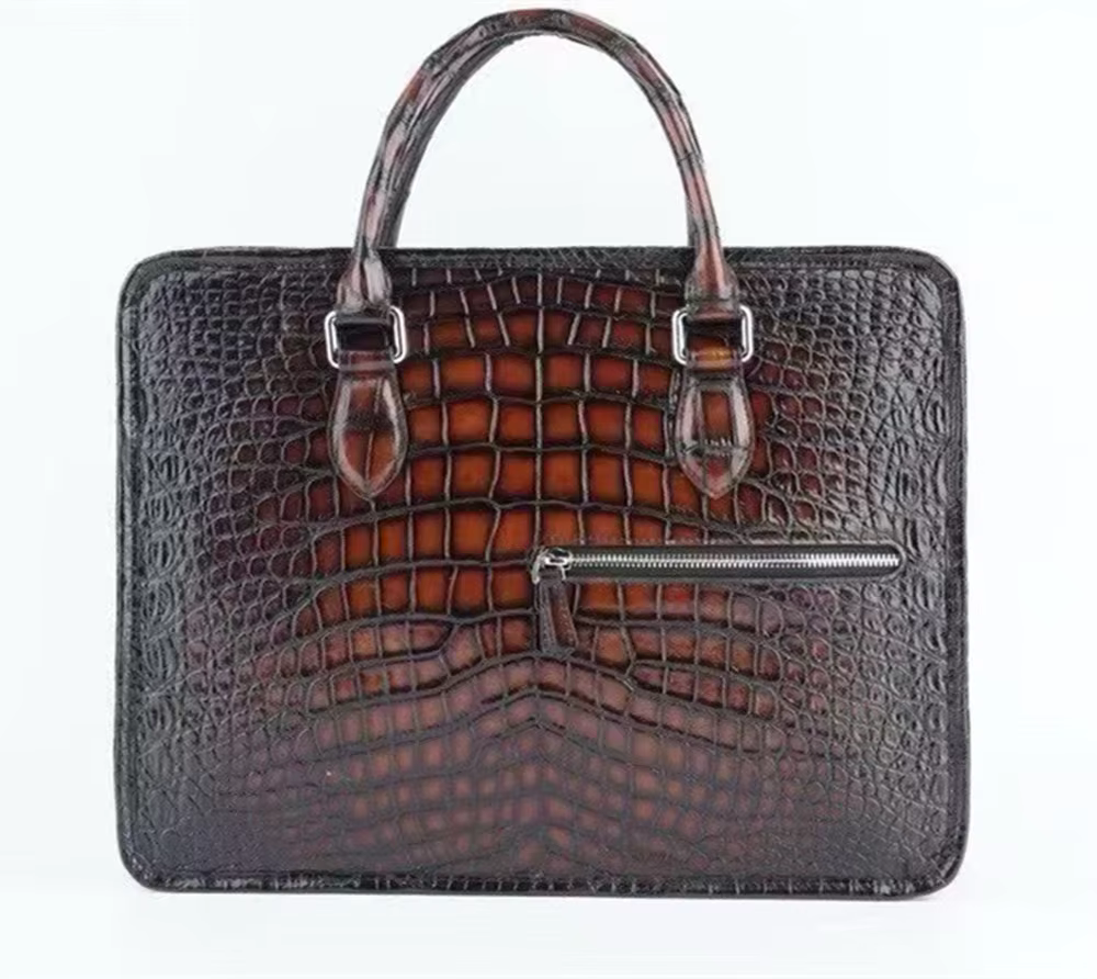 2026 Genuine Crocodile Leather Briefcase, Men's Leather Business Style, Handmade, Vintage Color, Men's Exclusive Bag, Single-Lay