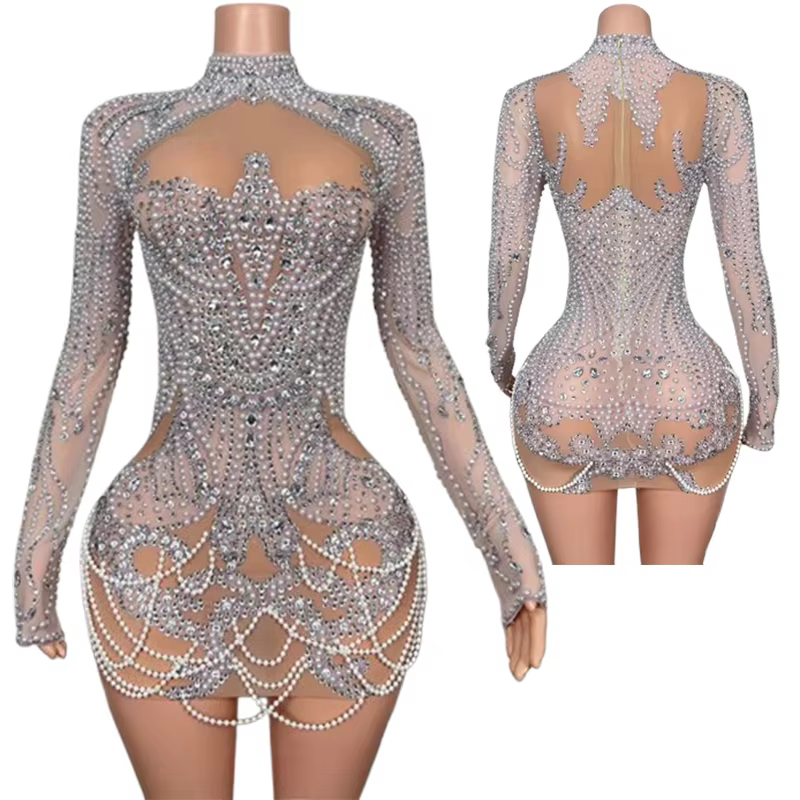 2026 High-end Silver Nude Waist Pinch Glam Hip Skirt Party Evening Birthday High-end Dress Women Dresses for Party and Wedding