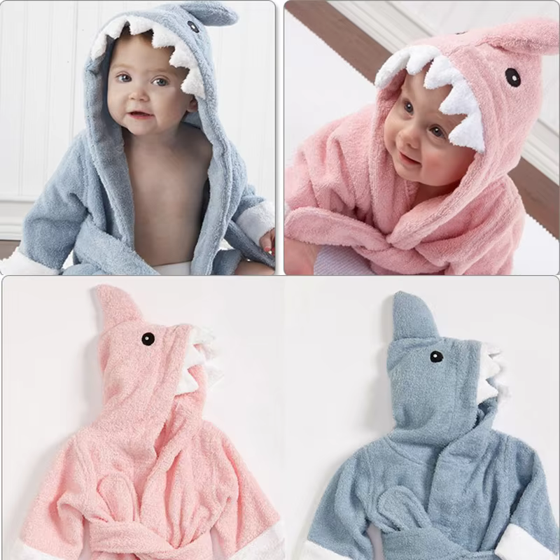 0-2Y Cotton Kids Robes Newborn Bath Towel Hood Cartoon Fashion Sleepwear Girls Boys Bathrobe For Children Baby Receiving Blanket