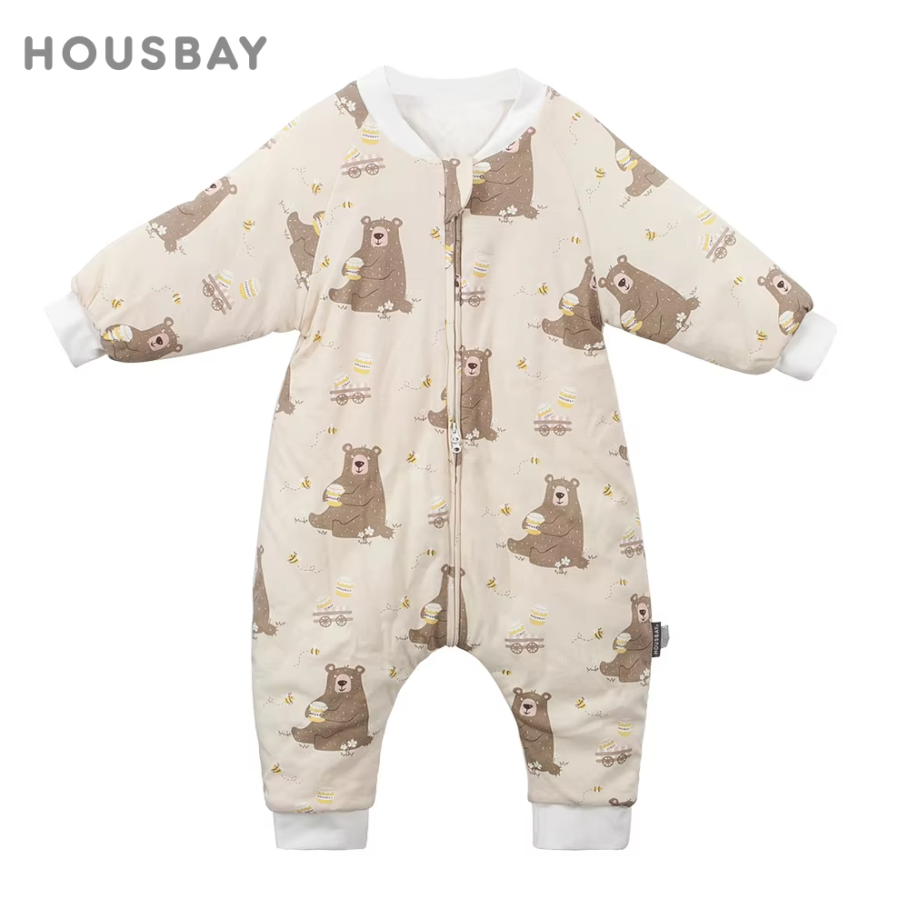 Cartoon Bee Bear Baby Sleeping Bag 1-4 Years Autumn Winter Warm Baby Sleepsack For Boys Girls Homewear 2.5Tog 3-Ways Zipper