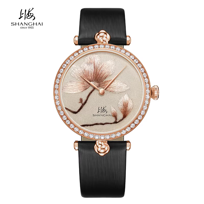 Shanghai Watch Women's Minimalist Fashion Watch Modern Series Magnolia Embroidery Mechanical Wristwatch S2600