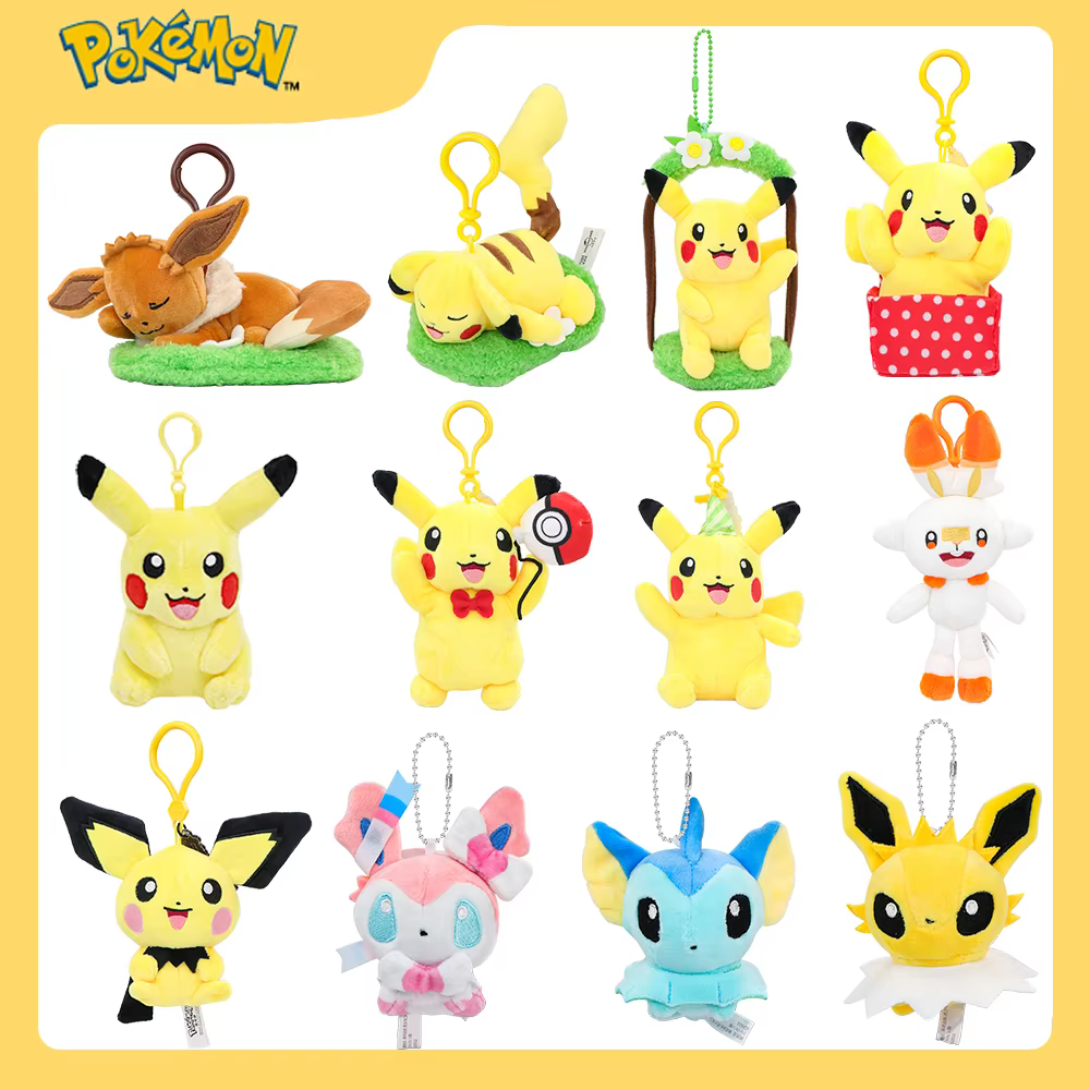 Pokemon Pikachu Eevee Familie Schlüsselanhänger Anhänger Scorbunny Pichu Charmander Snorlax Psyduck Plüschtier Gefüllte Puppe Geburtstagsgeschenk