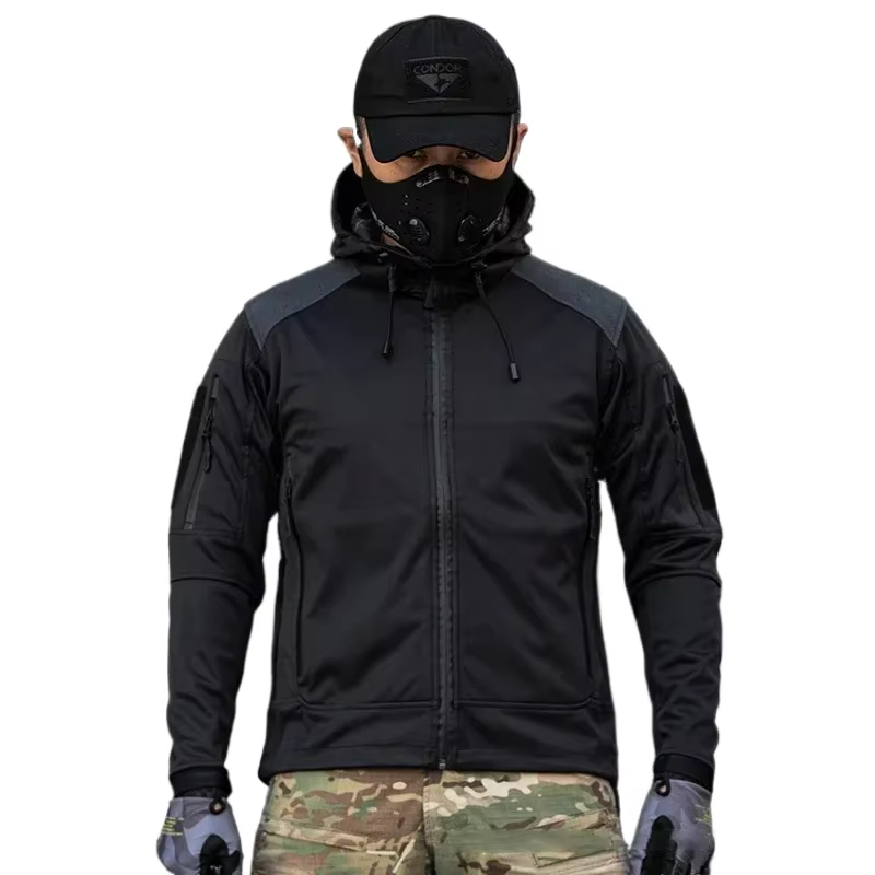 Windproof Winter Wadded Lining Hooded Jacket Men's Waterproof Softshell Jacket Coat Hiking Work Tactical Jackets Outwear Anorak