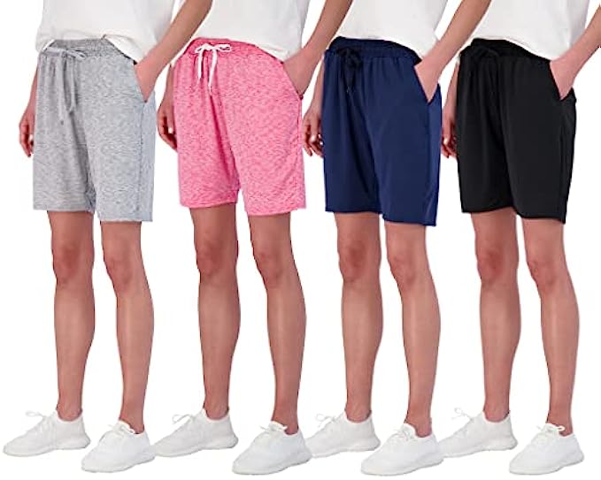 4 Pack: Women’s Dry-Fit Athletic 7" Bermuda Long Shorts Casual High Waisted Running Shorts Pockets (Available in Plus Size)