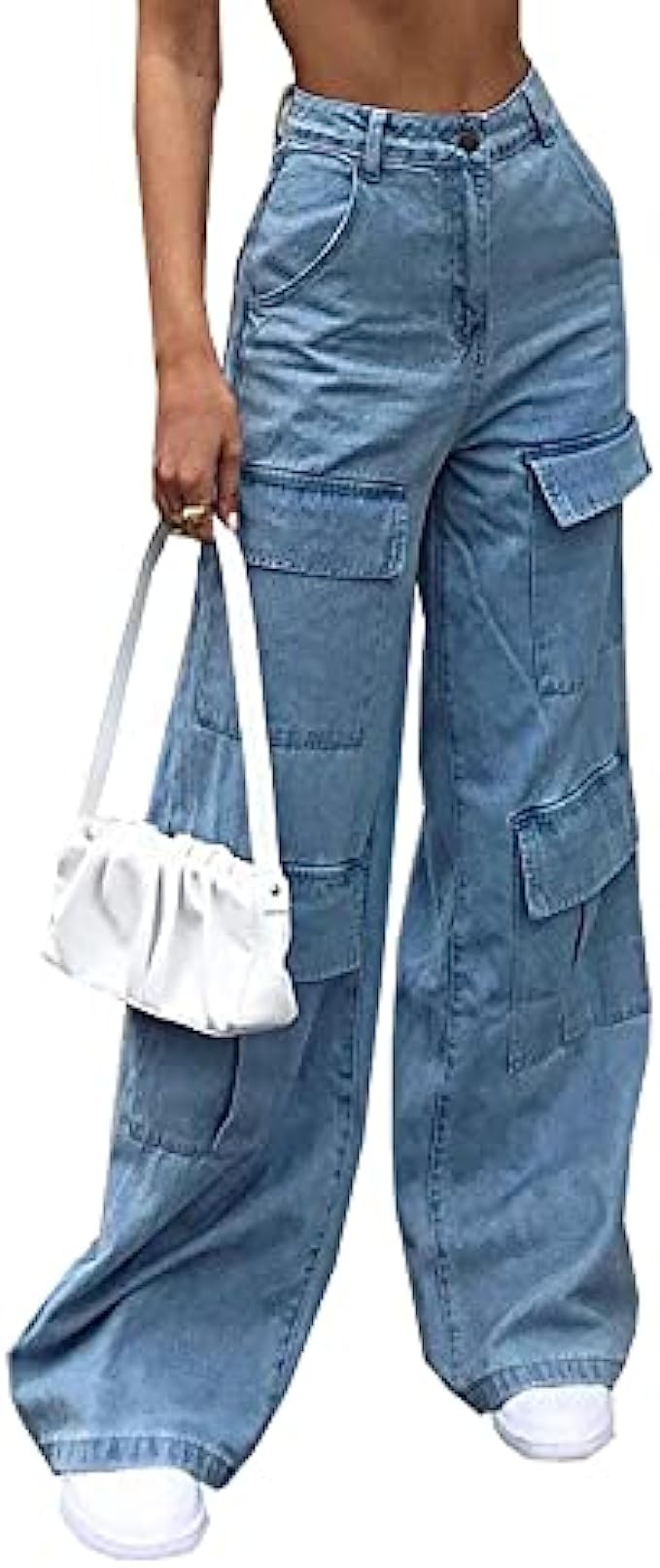 Women’s High Waist Baggy Jeans Flap Pocket Relaxed Fit Straight Wide Leg Y2K Fashion Cargo Jeans