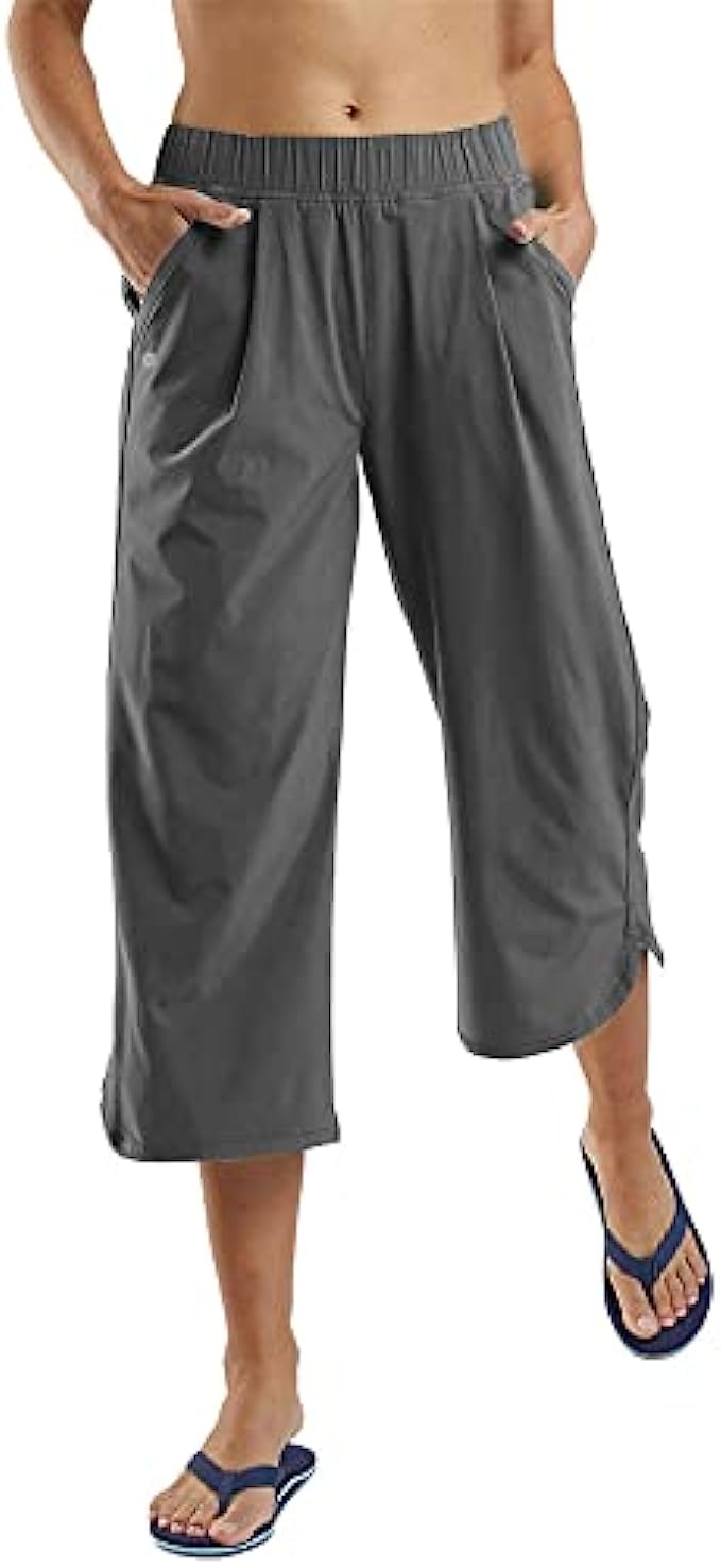 Aurgelmir Women’s Casual Elastic Waist Capri Pants Lightweight Workout Hiking Running Quick Dry Joggers with Pockets