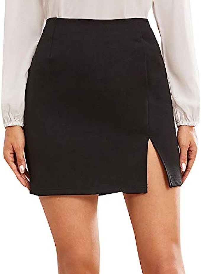 WDIRARA Women’s Summer Solid Split Hem Zip Back Mini Workwear Skirt