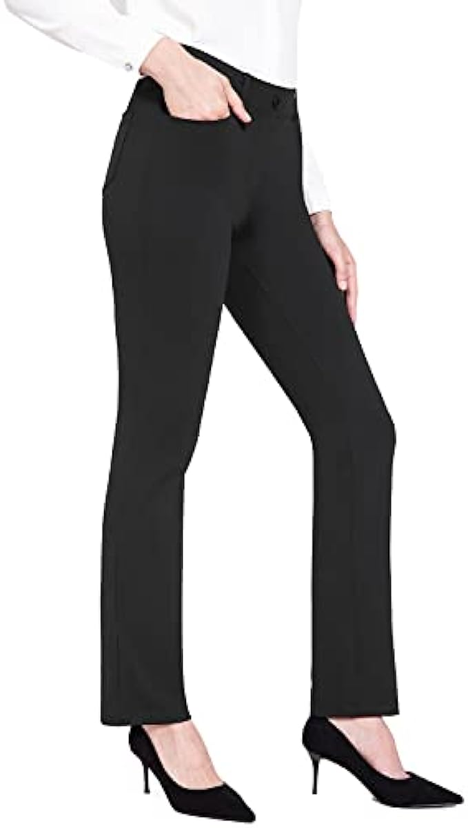 BALEAF Women’s Yoga Dress Pants Stretchy Work Slacks Business Casual Straight Leg/Bootcut Pull on Trousers w 4 Pockets