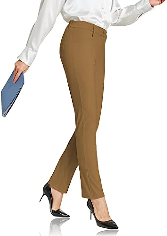ChinFun Women’s Yoga Dress Pants Straight Leg/Bootcut Stretch Work Slacks Office Business Casual Golf Pants 4 Pockets